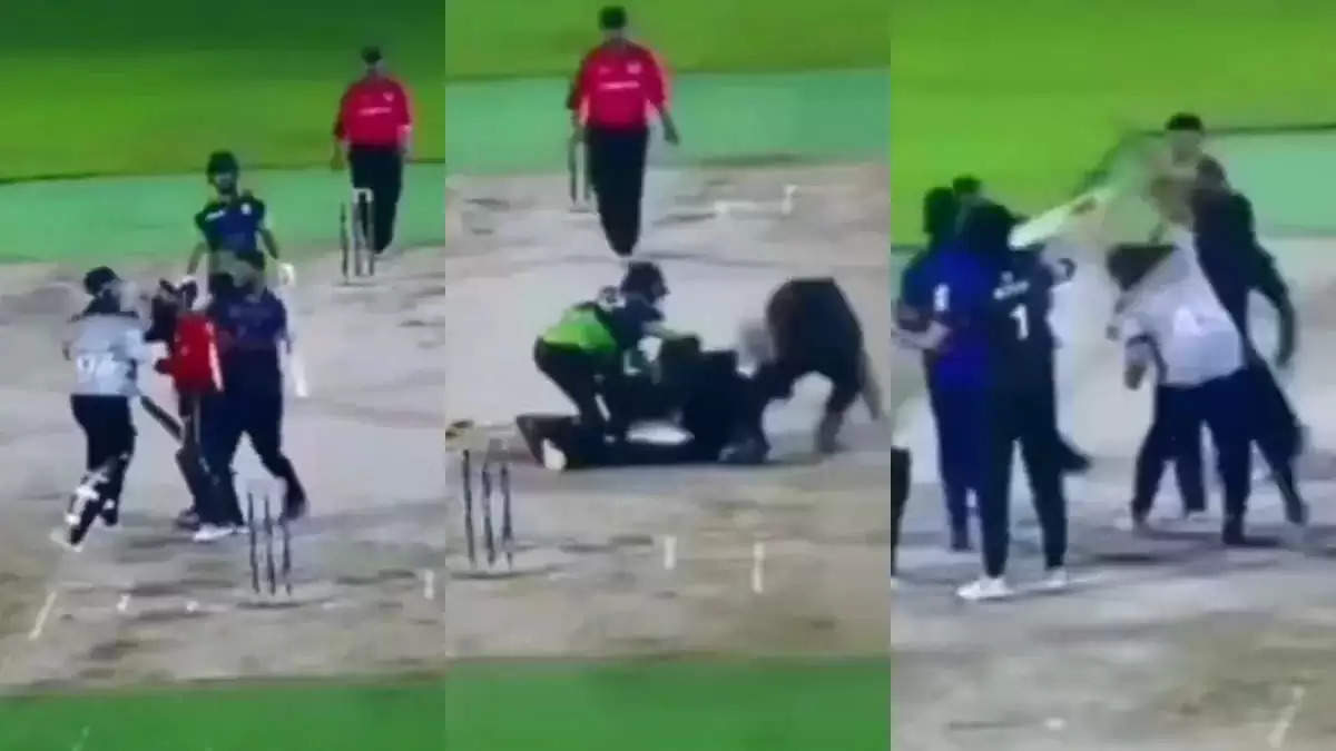 Heart-wrenching fight on the cricket field, fierce fight between bowler and batsman, attack with bat