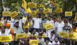 दिल्ली में जल संकट को लेकर हरियाणा सरकार के खिलाफ 'आप' का विरोध-प्रदर्शन