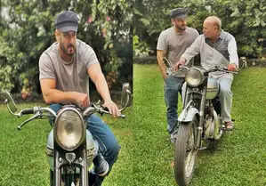 'Kick' star Salman Khan poses on dad Salim Khan's first bike